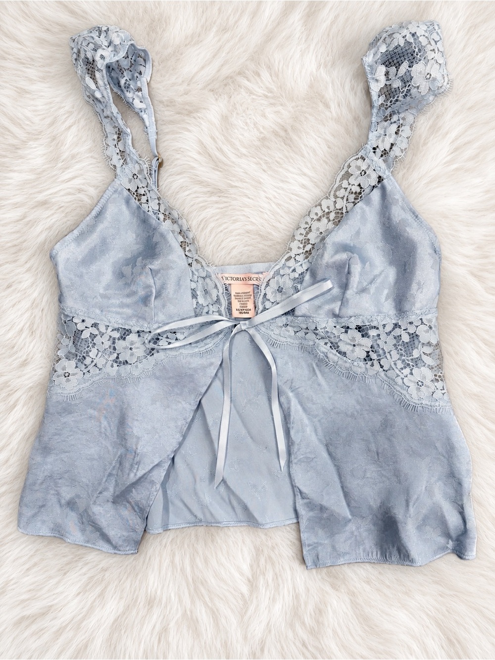 Vintage Victoria’s Secret Y2K Blue Satin Jacquard Lace Cami Top XS